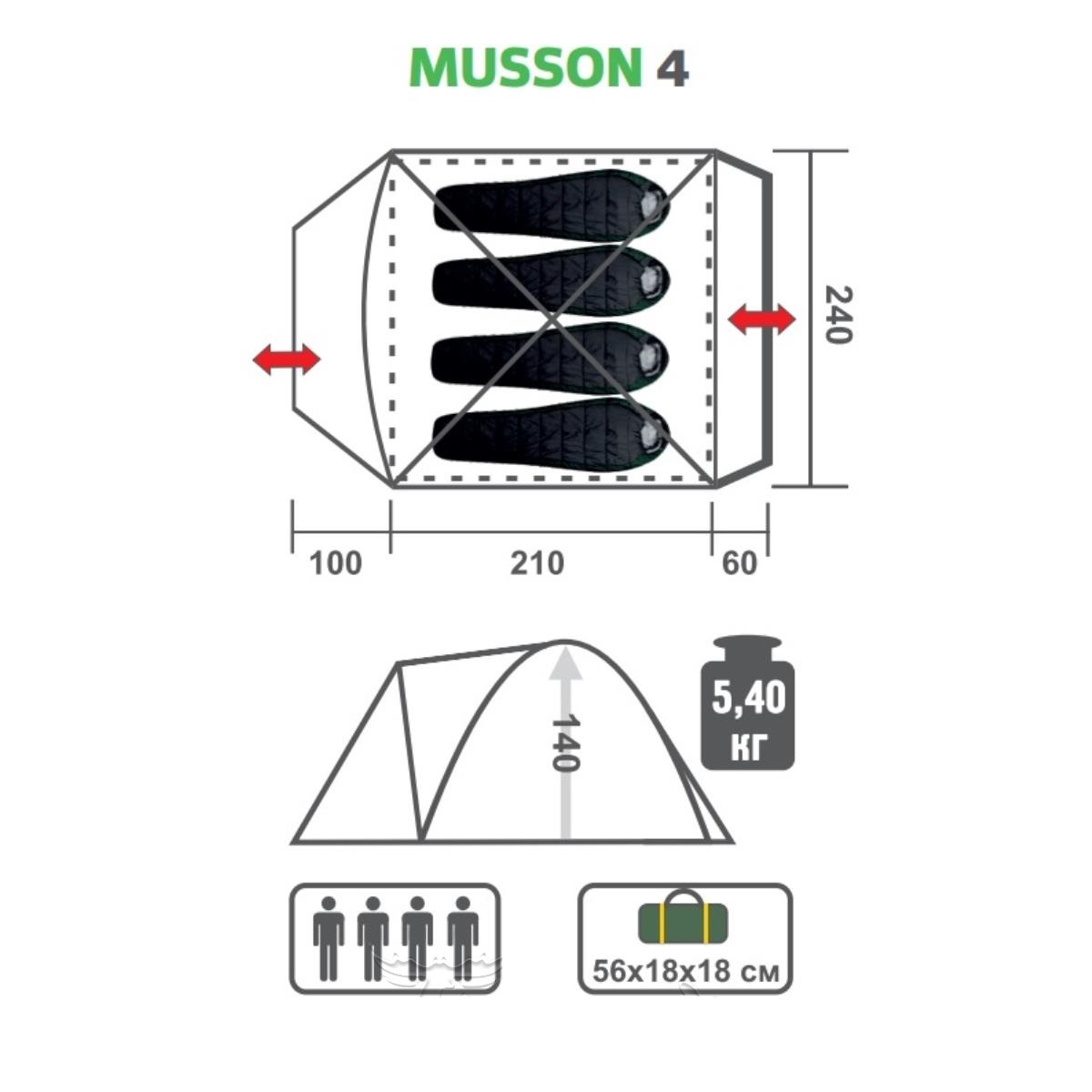 Палатка HELIOS Musson-4 (HS-2366-4 GO)