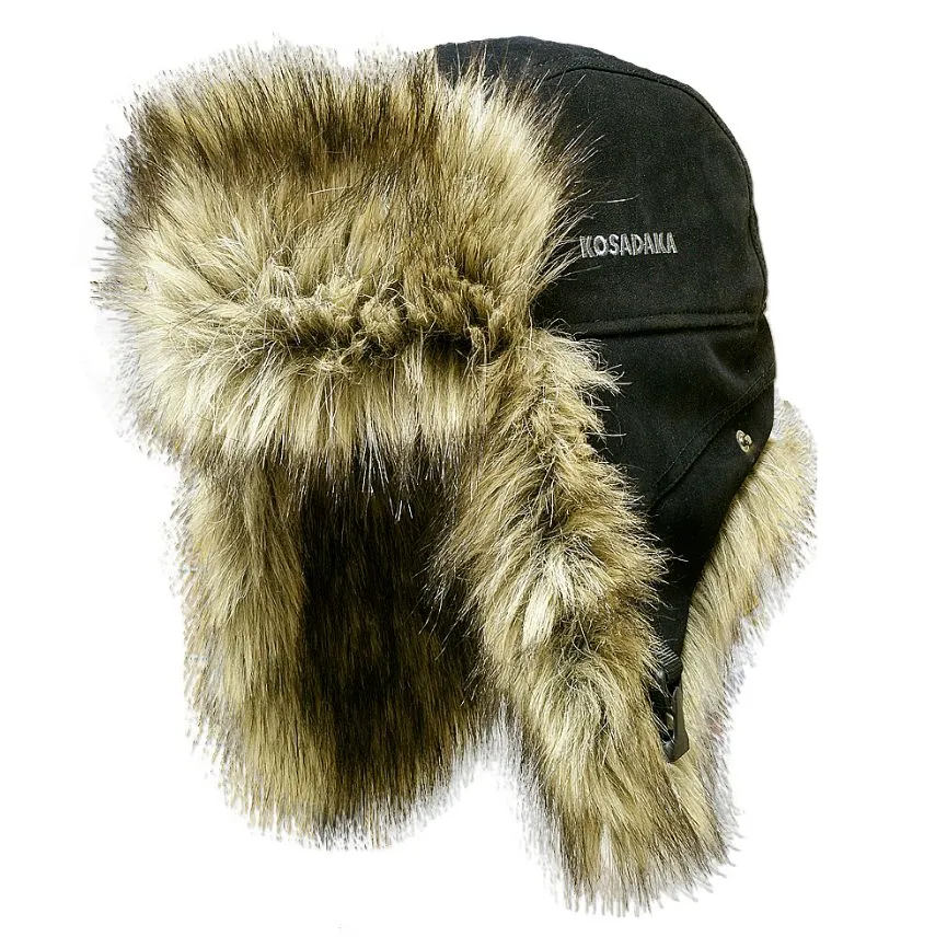 Шапка-ушанка KOSADAKA Extreme (мех волк) (XL, чёрный крэк)