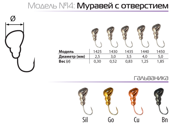 Мормышка W SPIDER Муравей с отверстием (2.5 мм, 0.3 г, Bn)
