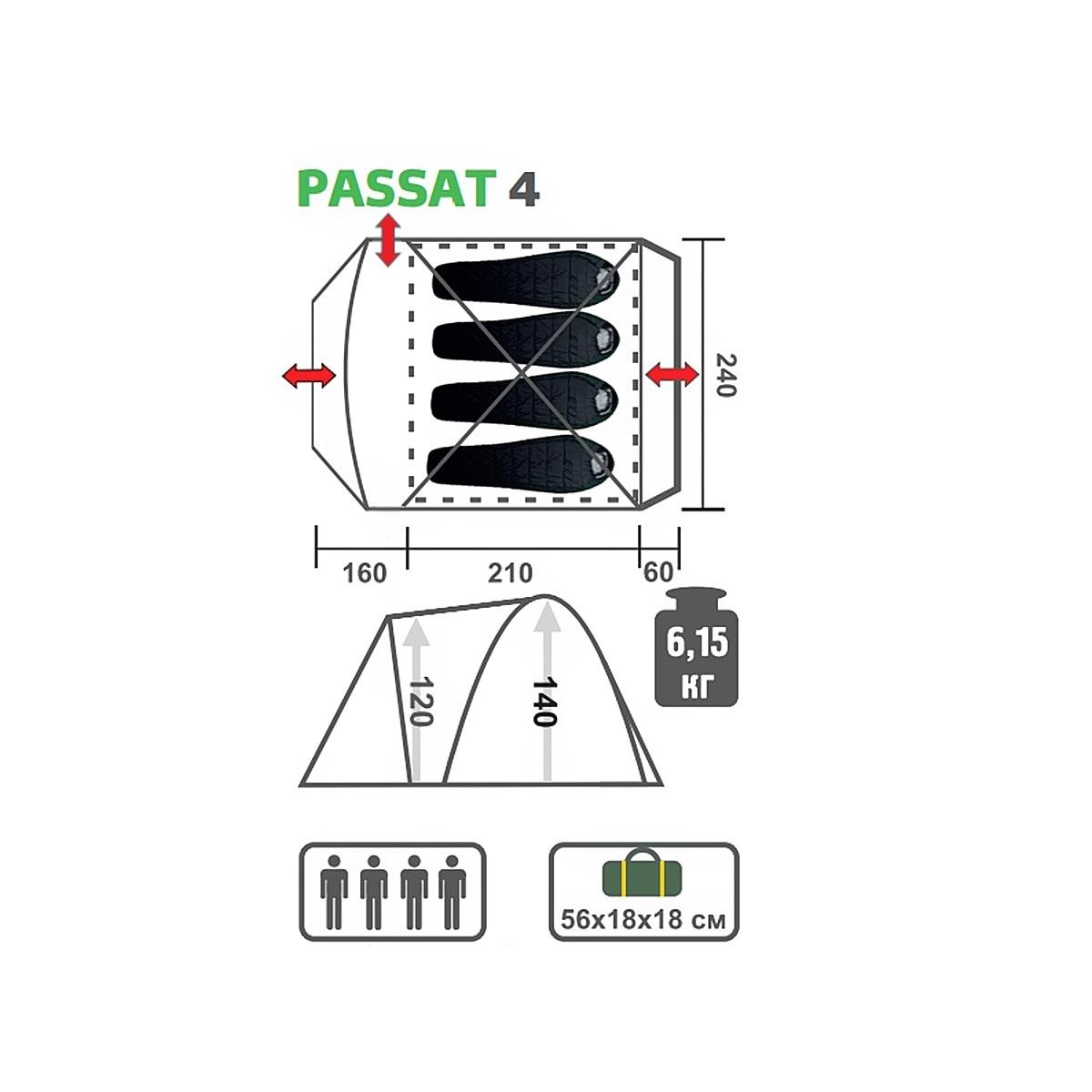 Палатка HELIOS Passat-4 (HS-2368-4 GO)